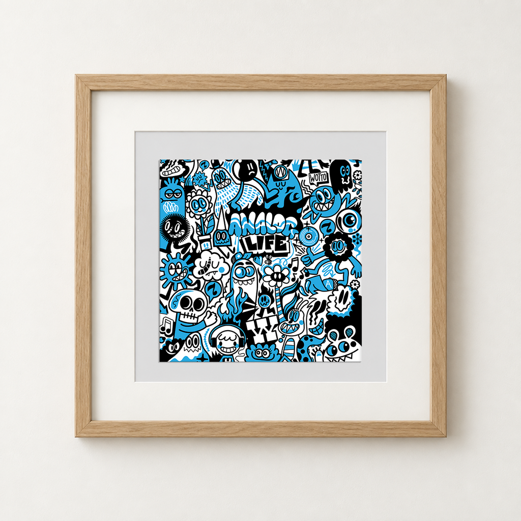 Wotto Exclusive Cork Platter Mat - Blue/Black w/ Wotto Art Print