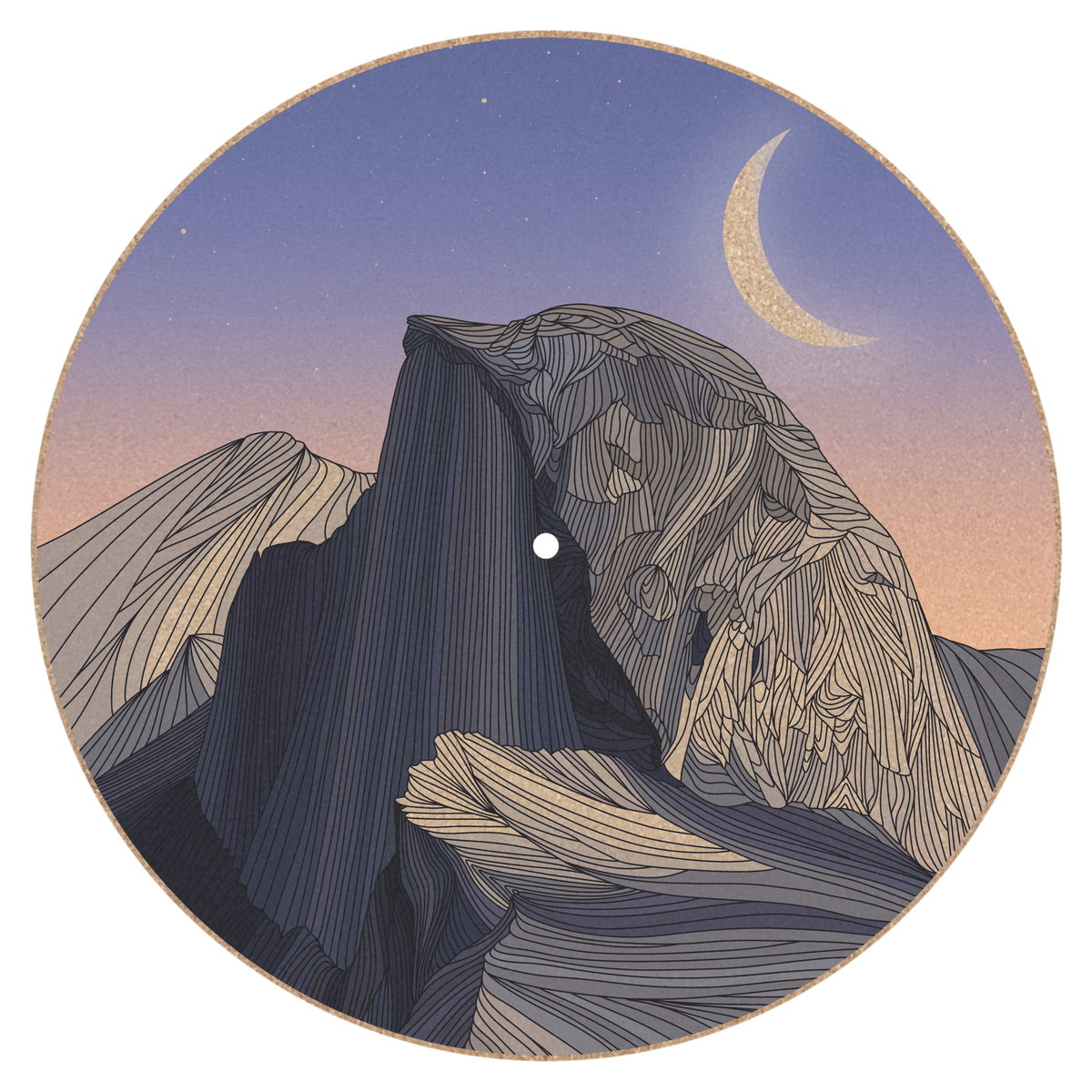 Half Dome cork turntable platter mat displayed on a turntable
