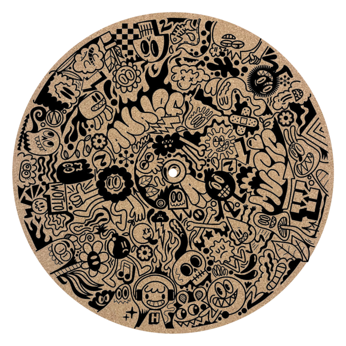 Wotto Exclusive Cork Platter Mat - Black w/ Wotto Art Print