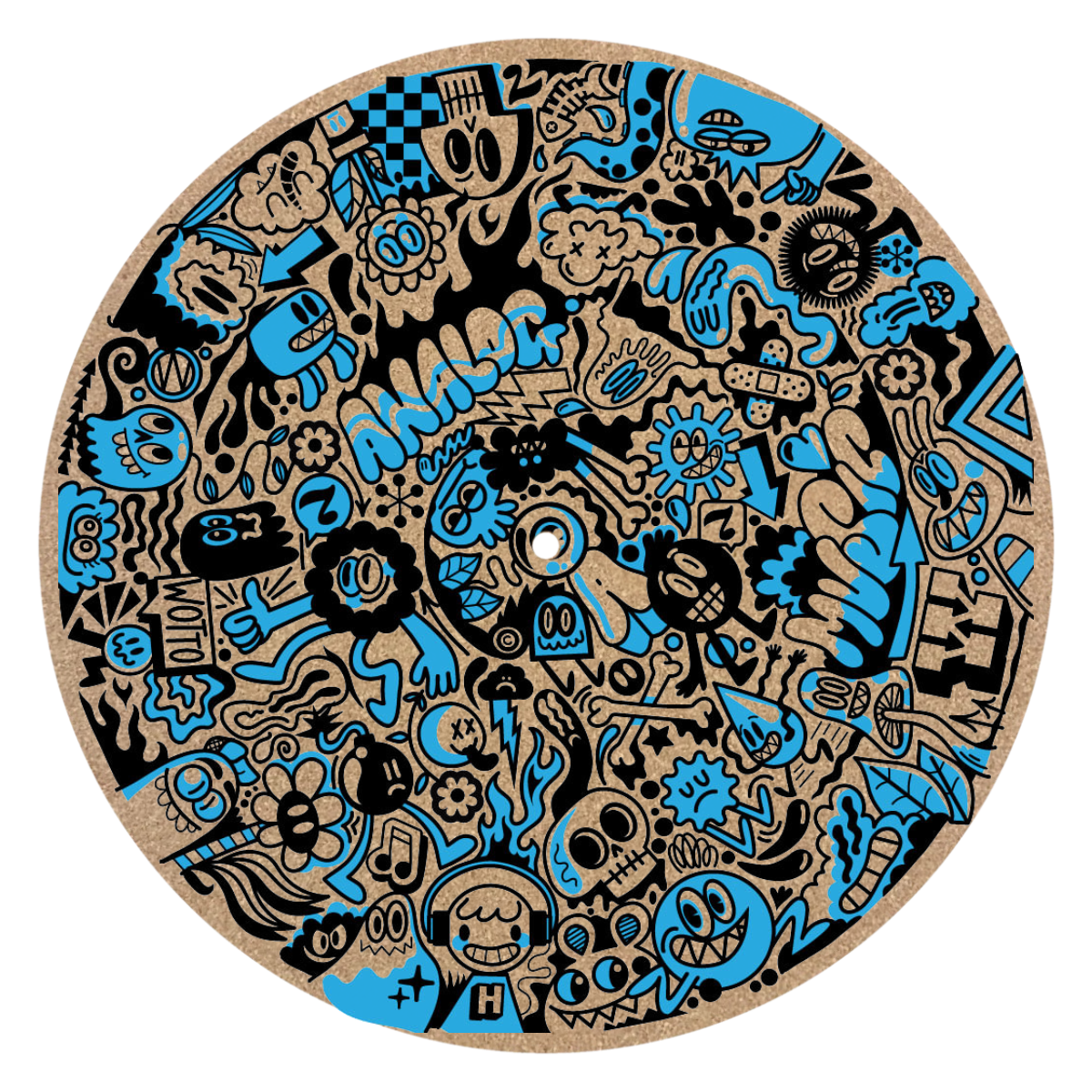 Wotto Exclusive Cork Platter Mat - Blue/Black w/ Wotto Art Print