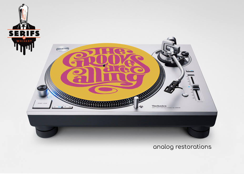 The Grooves Are Calling yellow and magenta 12-inch felt DJ slipmat by Serifs and Whiskey