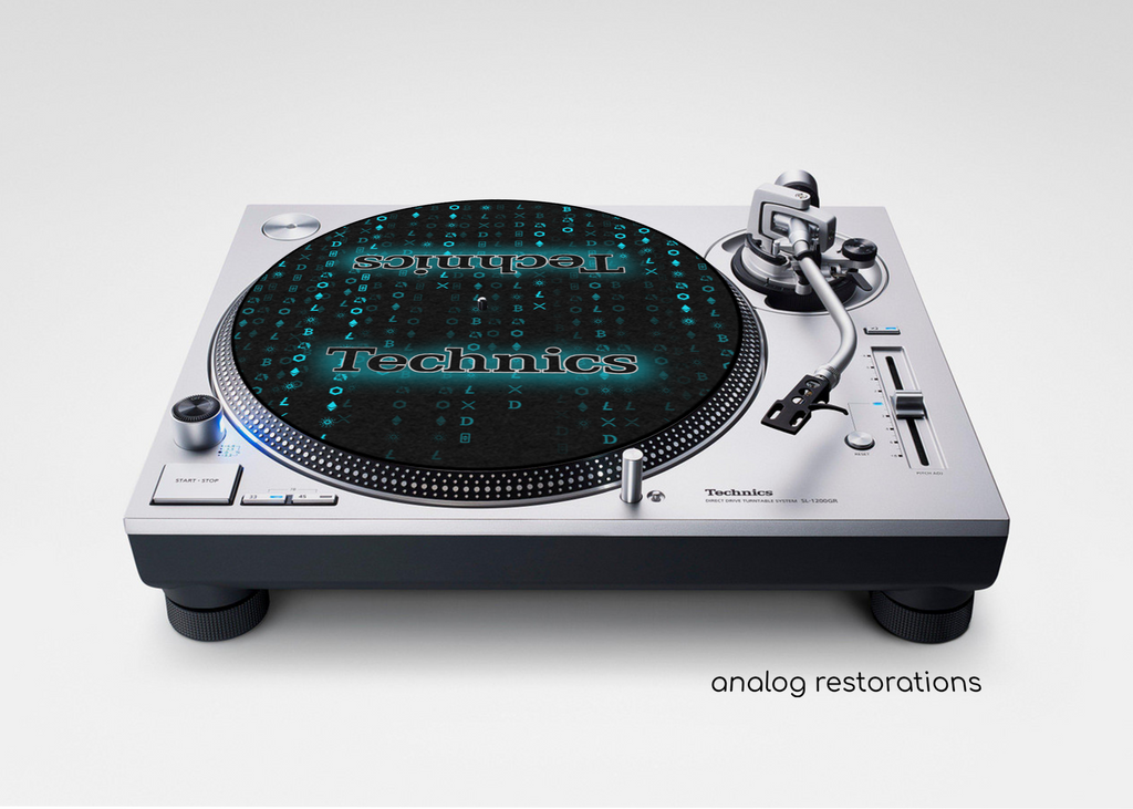 Crypto-themed 12-inch felt DJ slipmat designed for Technics turntables