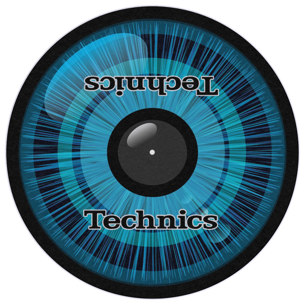 Technics Eye artwork felt DJ slipmat displayed on a Technics turntable