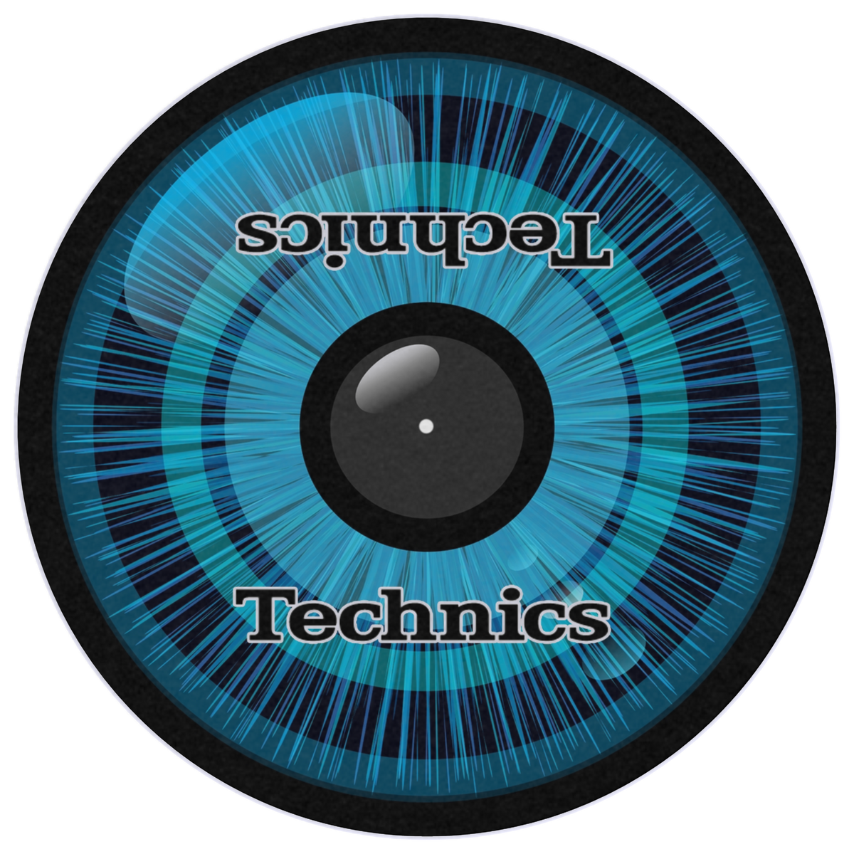 Technics Eye artwork felt DJ slipmat displayed on a Technics turntable